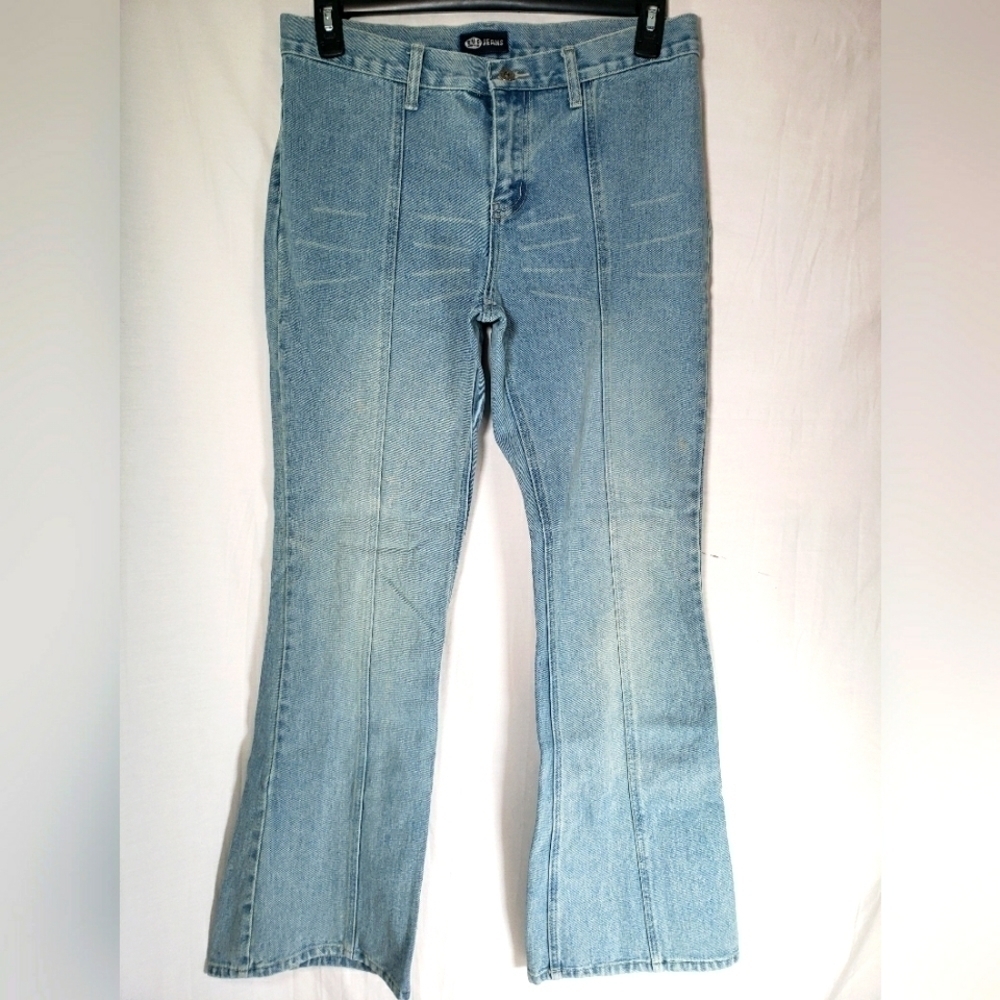 Vintage Rue21 Y2K Light Washed Flare Wide Leg Multiseam 100% Cotton Jeans Sz 10